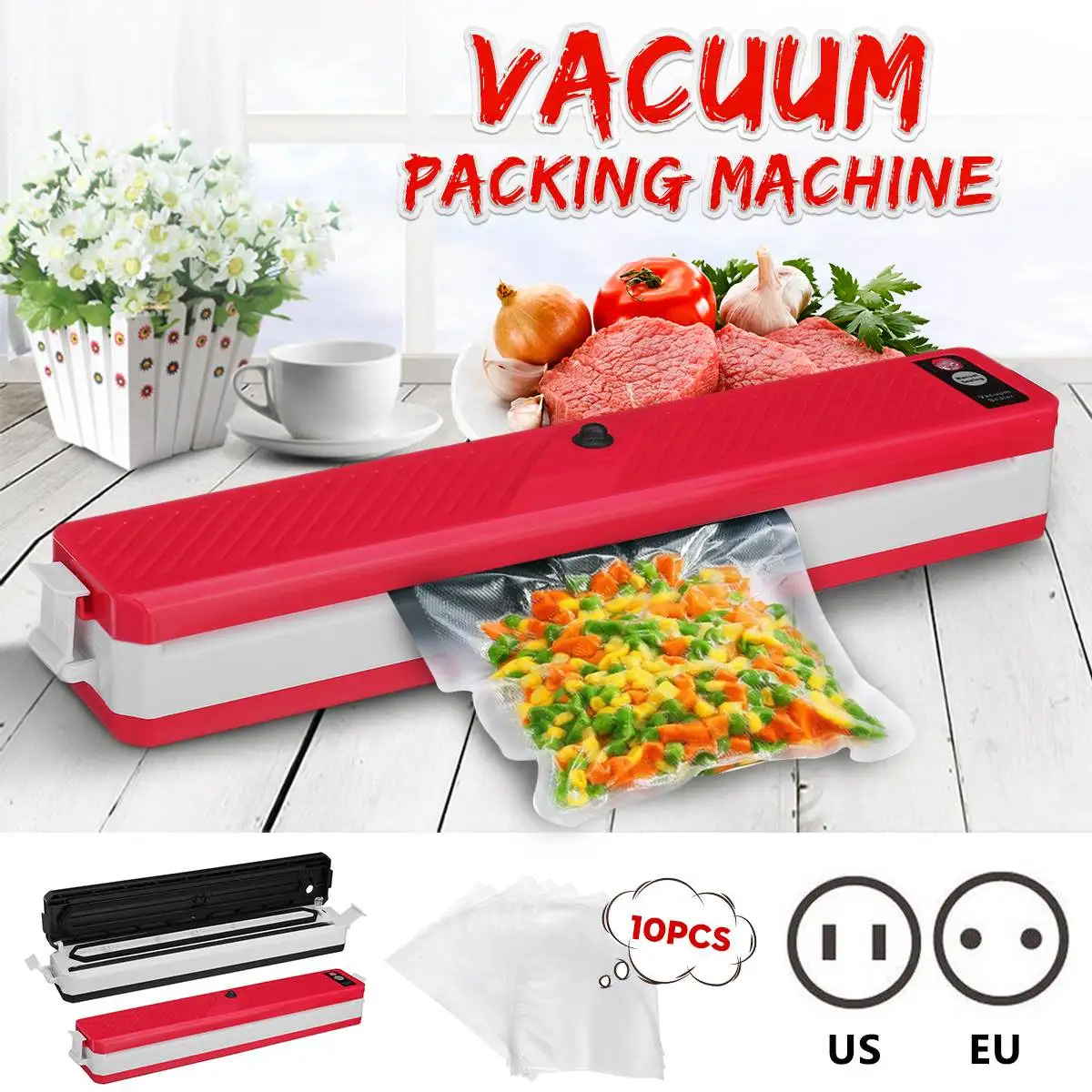 

220V/110V Household Food Vacuum Sealer Packaging Machine Compression Sealing Tool Portable Food Preservation Sealer With 10 Bags