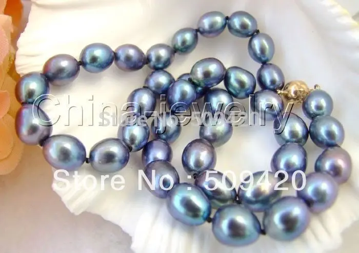 

Free Shipping >>Beautiful AAA 17" 9-10mm peacock blue baroque FW pearl necklace