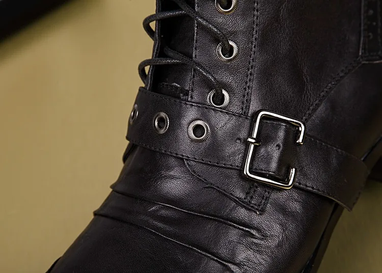 Новая зимняя обувь из натуральной кожи Для мужчин Кружево на шнуровке острый носок металлический наконечник Ремни Для мужчин; ковбойские ботинки модные мотоциклетные Для мужчин S Обувь US11