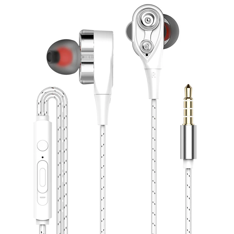 Проводные наушники, высокий бас, двойной привод, стерео, 3,5 мм, наушники-вкладыши с микрофоном, компьютерные наушники для мобильного телефона - Цвет: Белый