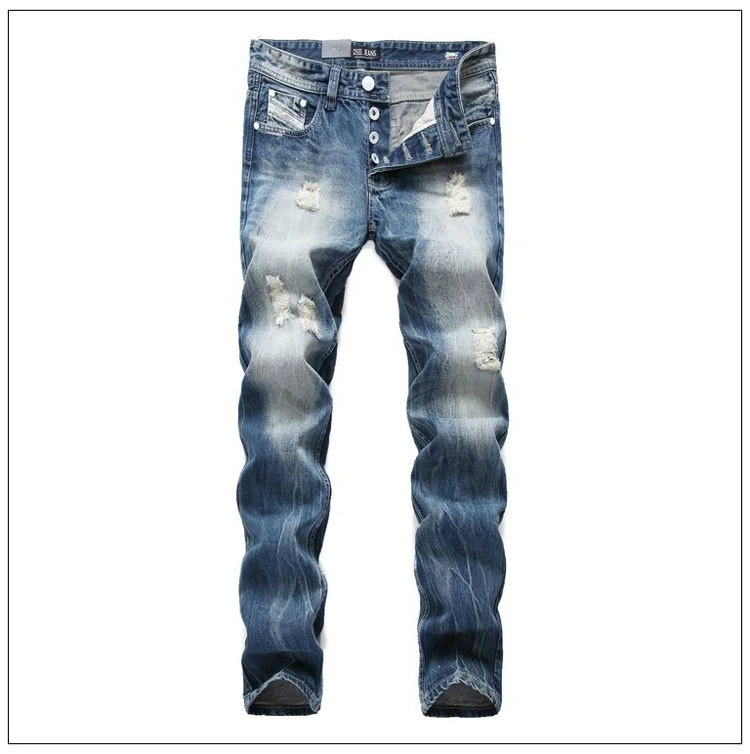 Free Shipping Brand Fashion Design Biker Jeans Men Straight Slim Denim Pocket Mens Jeans With Holes