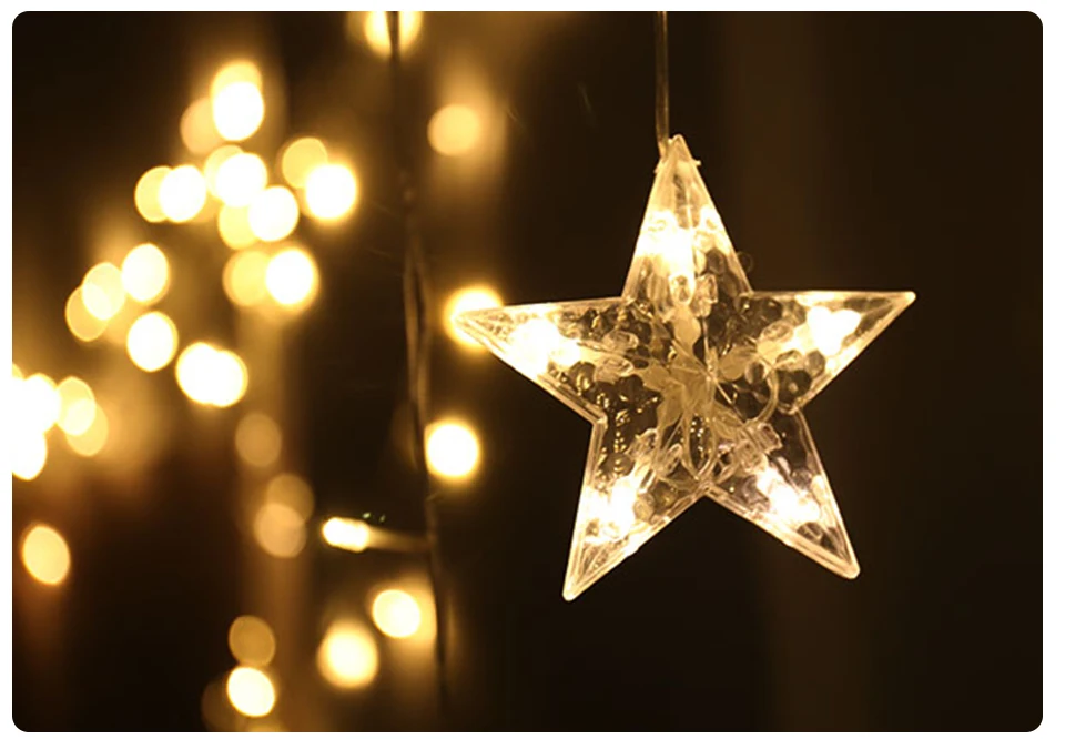 220V LED Holiday String New Year Pentagram Star Curtain Light Fairy Wedding Birthday Christmas Lighting Indoor Decoration Light (10)