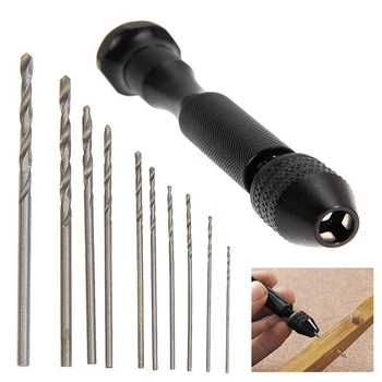 

10pcs Mini Twist Drill Bit Micro Aluminum Alloy Hand Drill With Keyless Chuck Woodworking Drilling Rotary Tools