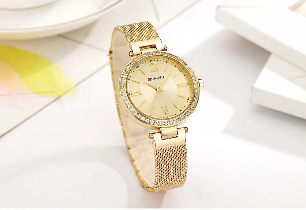 Роскошный бренд CURREN модный браслет из нержавеющей стали Кварцевые Wtach стразы женские наручные часы подарок Relogio Feminino reloj mujer