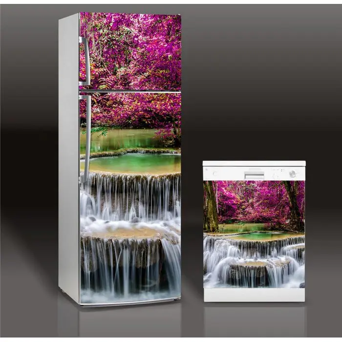 

3D Custom Dishwasher Refrigerator Contact Paper Mountain Waterfall Freezer Decal Film Panel Cover Wall Sticker Home Decor