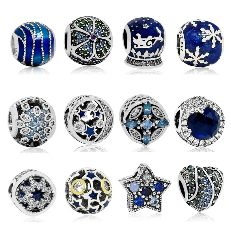 

925 sterling silver bead bracelet diy blue stars snowflake full accessories five-pointed star winter bracelet Pandora DIY