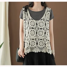 Женский вязаный пуловер, топы, майки, открытые Свитера без рукавов для девушек, свободные милые модные повседневные осенне-зимние 63037