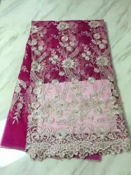 

3D Lace Fabric Pink Gold Line Beads African Tulle Lace Fabric High Quality Net French Lace Fabric For Nigerian Wedding Party
