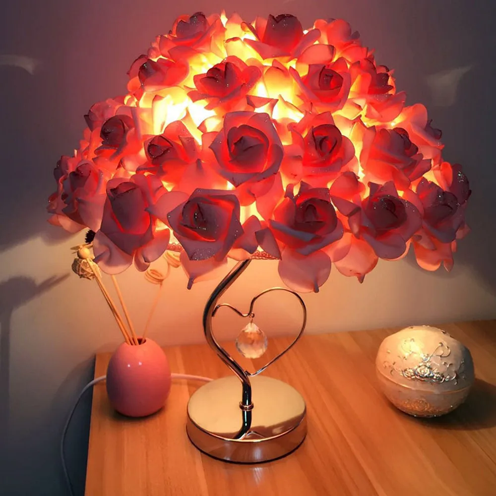 Rose Table Desk Flower Shade Lamp Home Commercial Decor Pink Night Light Party Valentines