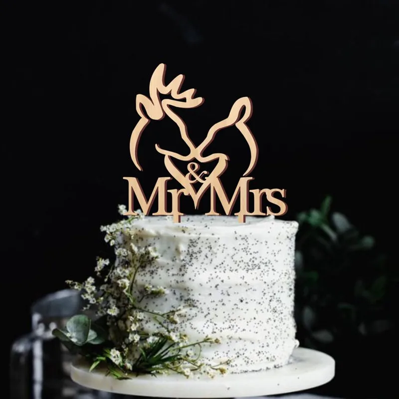 Wedding Cake Topper Wooden Deer Cake Topper Mr Mrs Couple Wedding Cake Decoration Topper Acrylic Rose Gold