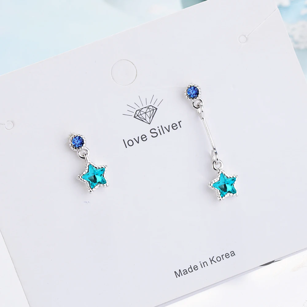 Creative Asymmetric Star Stud Earrings Elegant Navy Five-pointed Korean Simple Wild Silver Jewelry | Украшения и аксессуары