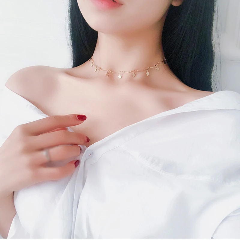 

Boho Gold Color Necklace Women Jewelry Star Chain Choker Female Girl Kolye Collares Party Gift