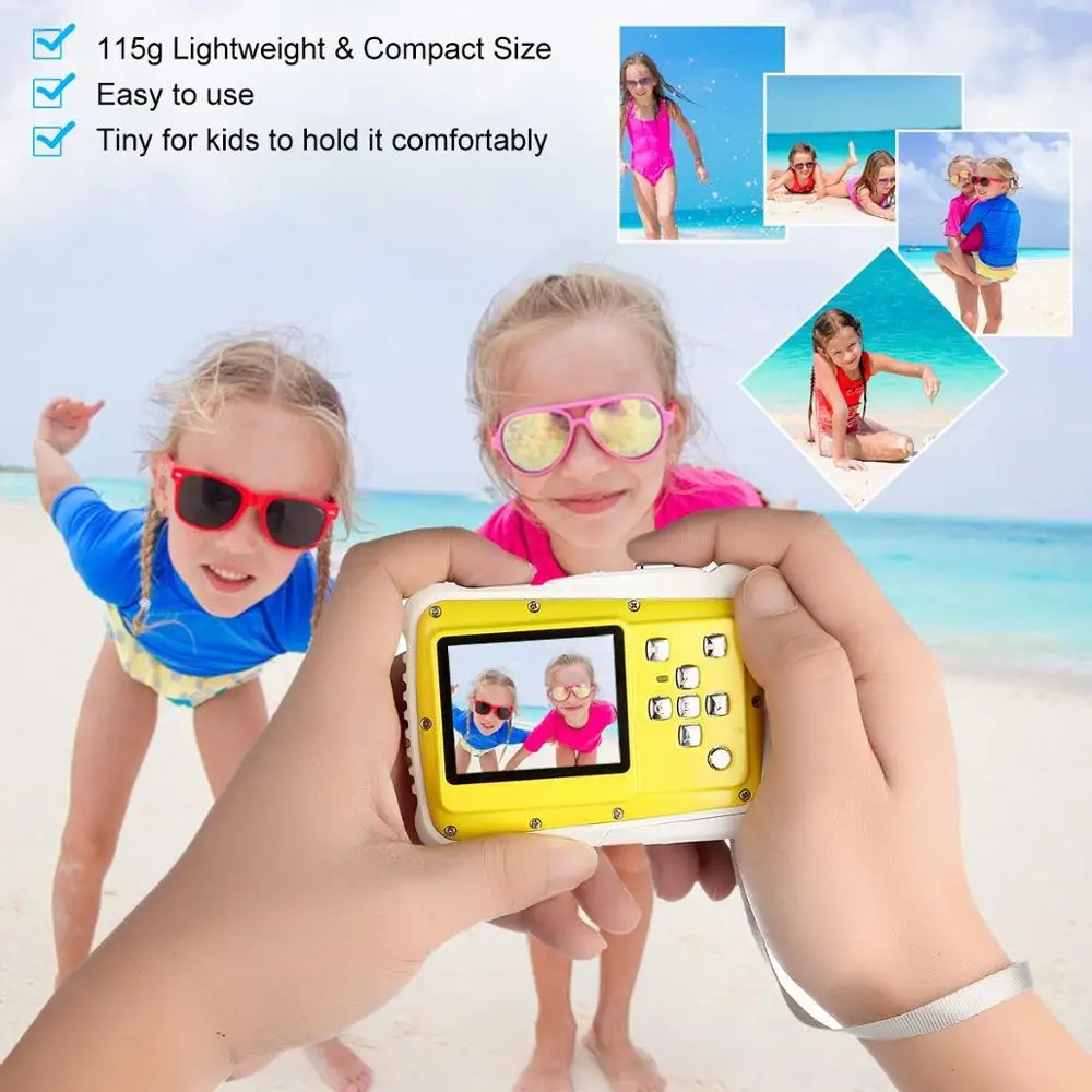 

Kids Camera Digital Waterproof 3M Shockproof Sport Action Mini Camera For Swimming Children Birthday Gift Underwater Kids Camera