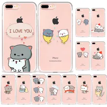 Peach Mochi Cat Cartoon Ctue lovely Love Couple Phone Case For iPhone 7 6 6S 8 PLUS X XS XR Max Transparente Soft Case For Girl