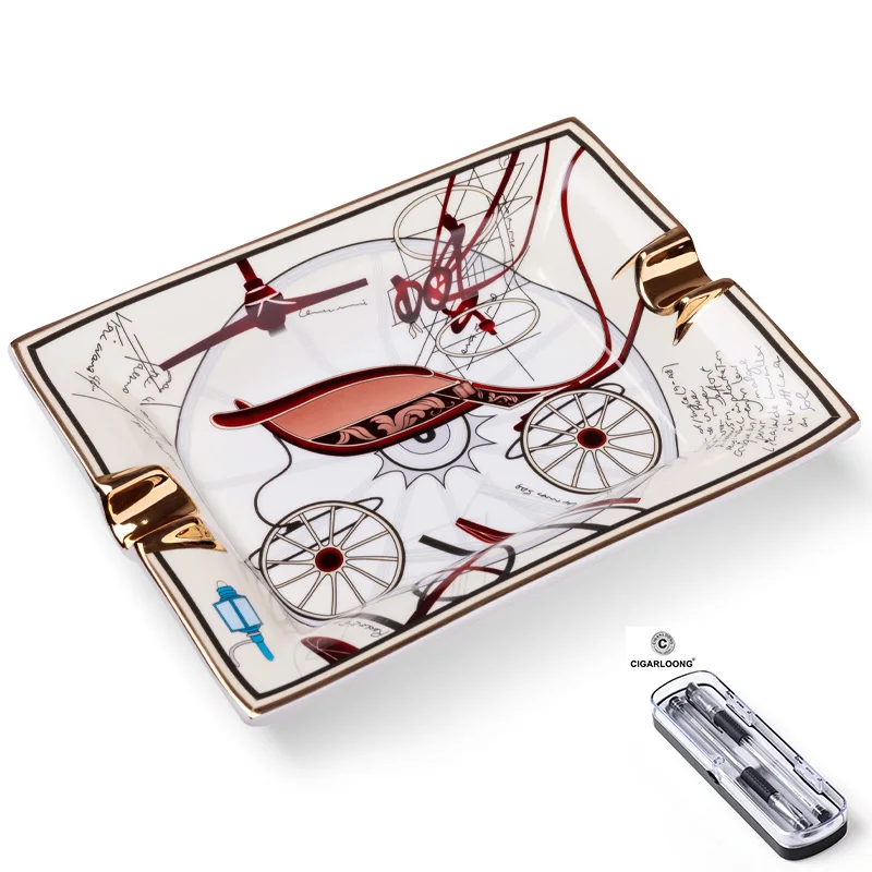 

Hot Cigar Ashtray Ceramic Simple Large Home Living Room Decoration Ashtray Holder 2 Slot with Cigar Punch