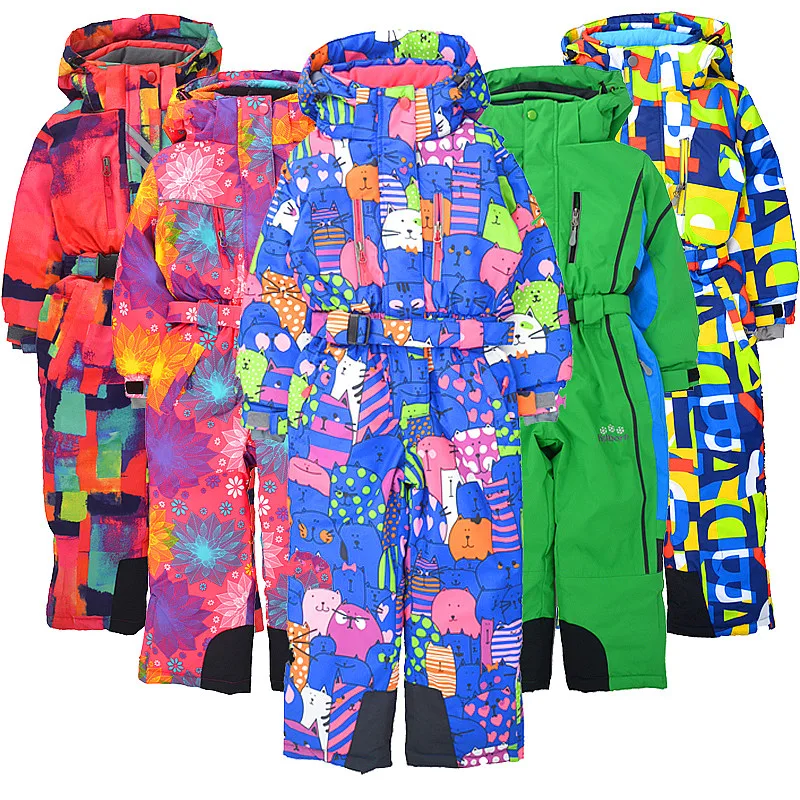 Kids Ski Suit Children's Winter Outdoor Jumpsuit Ski Suit Windproof Snow-proof Water Plus Velvet Thickening