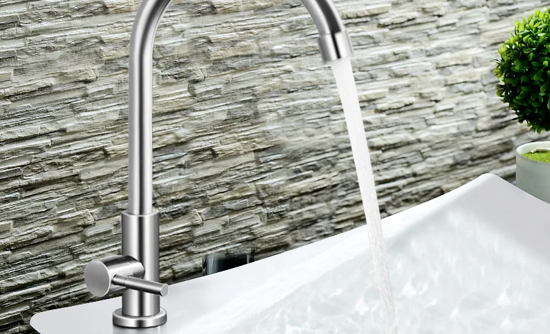 DCAN Easy Install Kitchen Faucet Deck Mount Vertical Cold Water Faucet Single Handle One Hole 360 Degree Rotatable Sink Faucets (10)