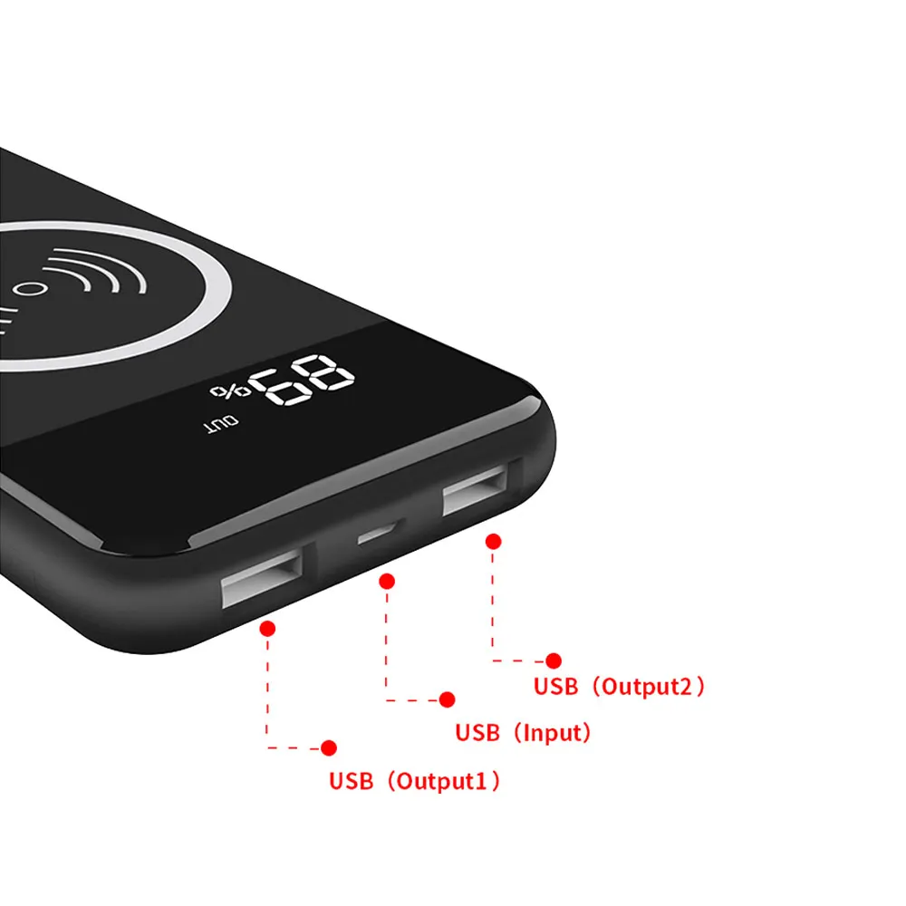 QI Беспроводное зарядное устройство 10000 мАч портативный двойной USB с цифровым
