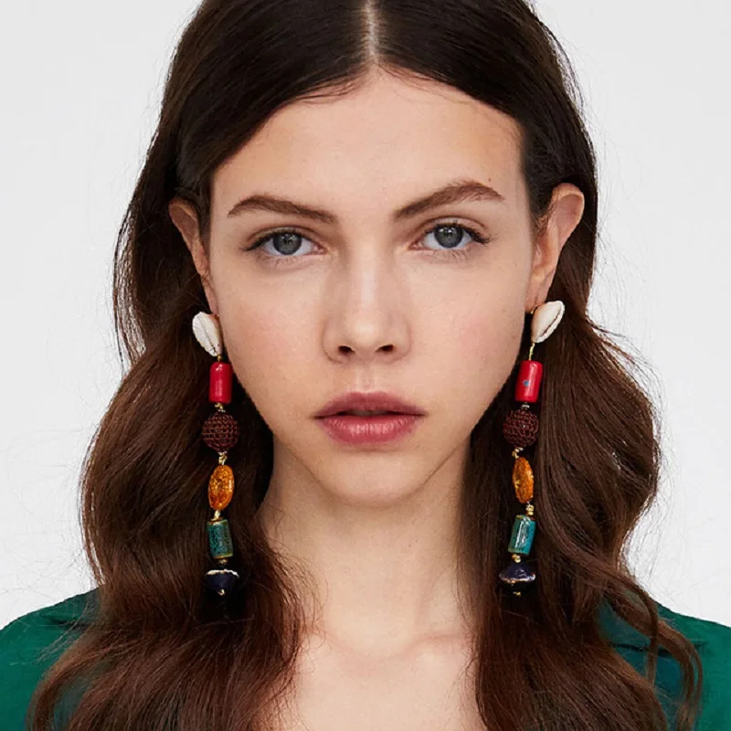 

2019 New Za Long Dangle Earrings For Women Acrylic Circle Pendant Earrings Bohemia Shell Statement Drop Ear Jewelry Accessories