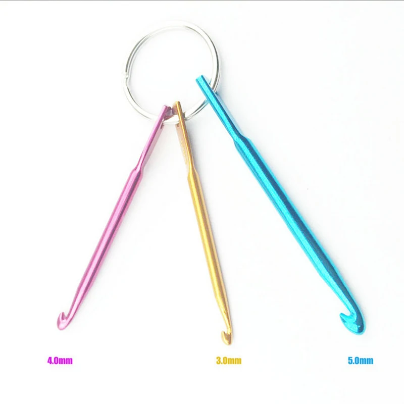 

Drop shipping 3 Sizes/set Portable Keychain Hooks DIY Multicolour Crafts Knitting Needles Mini Aluminum Crochet Hook 3.0mm-5.0mm