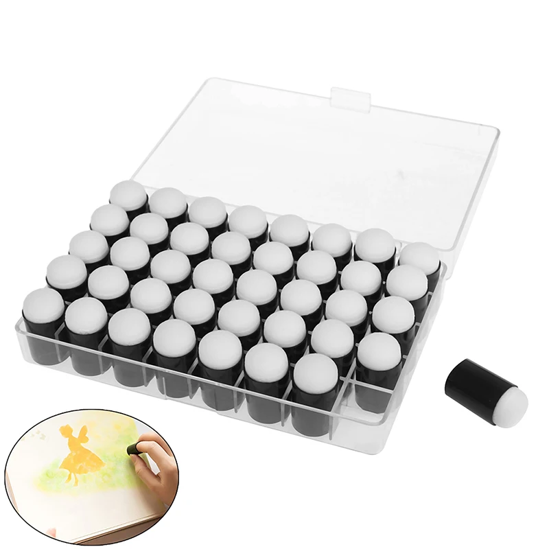 

40pcs Sponge Finger Daubers Foam With Box Finger Painting Craft Set Fingerpaint Drawing Sponge Foam Finger Chalk Ink