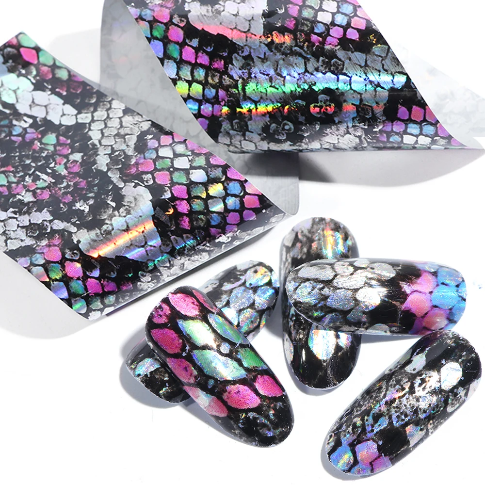 16 шт. Очаровательная Фольга для ногтей из змеиной кожи, лазерная голографическая переводная наклейка, наклейка для маникюра, украшения для ногтей, Звездный бумажный слайдер JI937