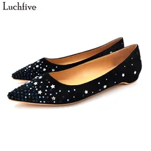 Luchfive/Повседневная обувь в сдержанном стиле; женская обувь с блестками, украшенная стразами, с острым носком; блестящие лоферы из флока на плоской подошве