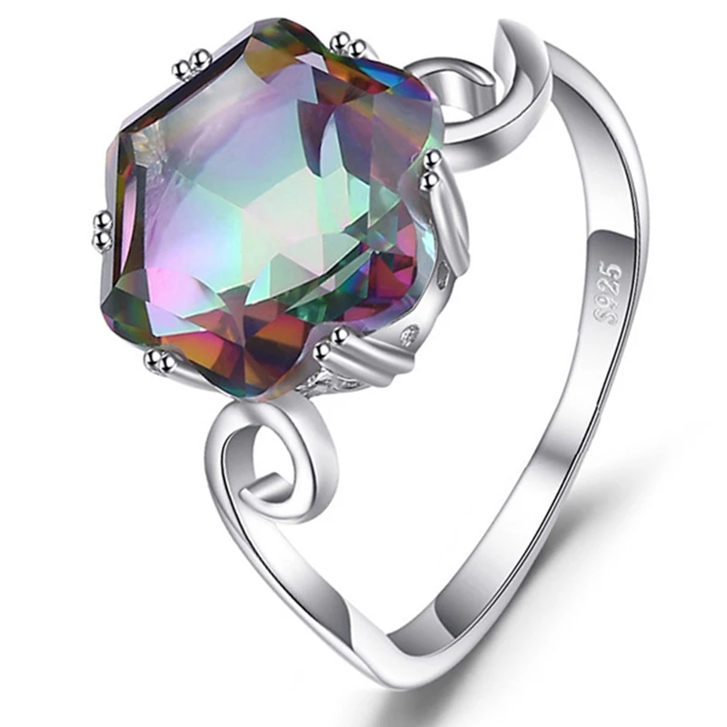 

Fashion S925 Silver Big Round Stone Rainbow Ring For Women Wedding AAA Cubic Zircon Jewelry Vintage Heart Engrave Wedding Rings
