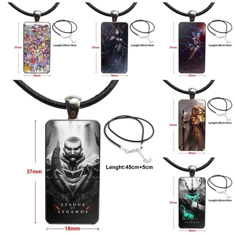 

For Women Kids Lee Sin Teemo Sona Lol League Of Legend Glass Cabochon Choker Pendant Rectangle Necklace Steel Color Jewelry