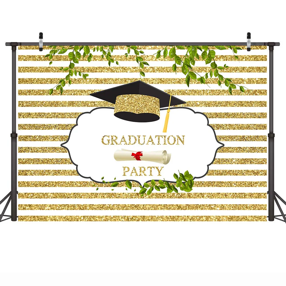 

Photography Backdrop Graduation Theme Party Background Golden and White Stripes Summer Holiday Backdrops for Children
