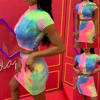 

New Women Ladies Fashion Casual Chic Clothing Set Bandage Tees Top And Mini Skirt Set Sexy Bodycon 2pcs Clubwear