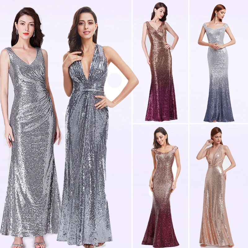 

Prom Dresses Long Sparkle Ever Pretty 2017 New V-Neck Women Elegant XXYG90170PEC Sequin A-line Party Gown Dresses