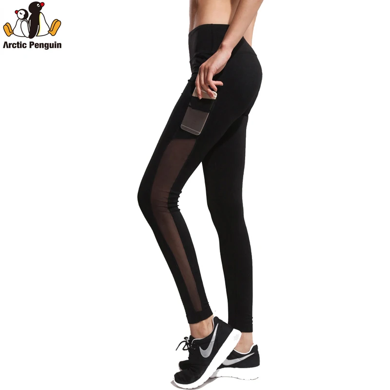 Hot sale pockets women leggings slim mesh splice sexy ladies legging
