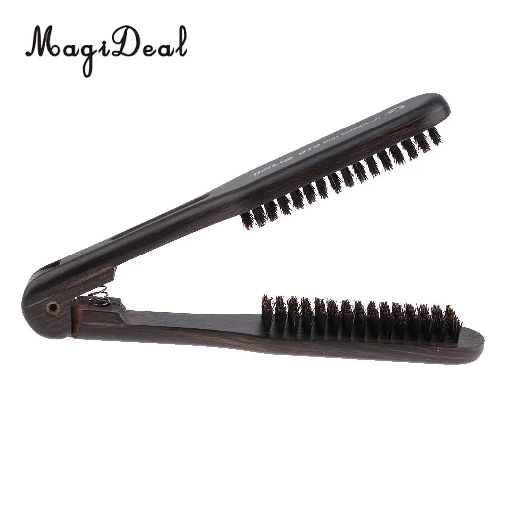 Hair Straightening Comb Double Sided Bristle Hair Brush Clamp Straightener
