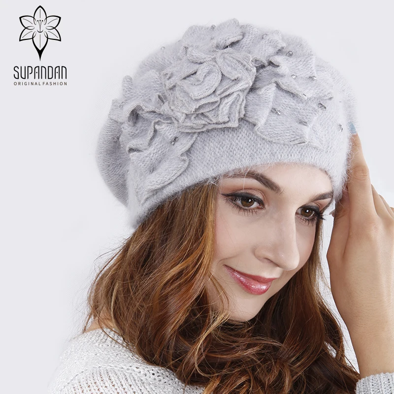 Supandan Fashion Winter Knitted Hand Made Beret Hat And Scarf Set For Women Set Flower Knitted