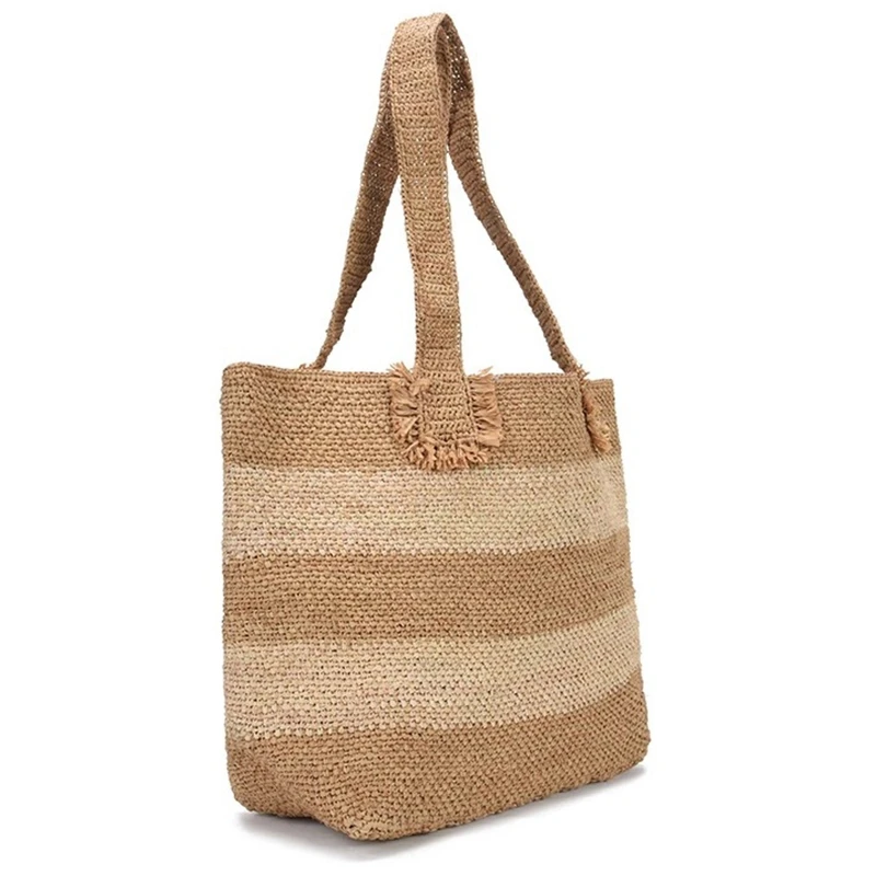 

Beach Bag Vintage Handmade Woven Shoulder Bag Raffia Rattan Bags Bohemian Summer Vacation Casual Bags
