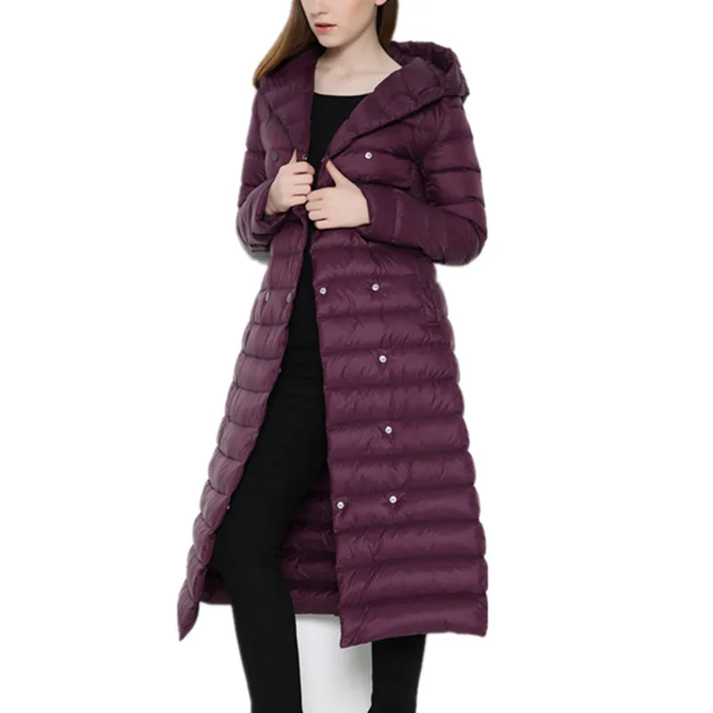 MOSHU Women Jacket Coat Winter Women Down Coat Jacket Long Elegant Coat Double Breasted 90% White Duck Down