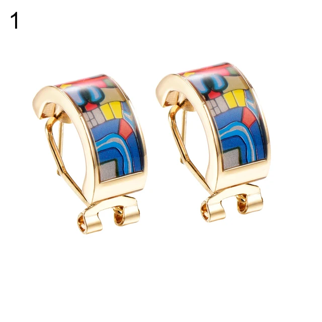 Fashion Women 1 Pair Enamel Colours Hoop Huggie Earrings Party Jewelry