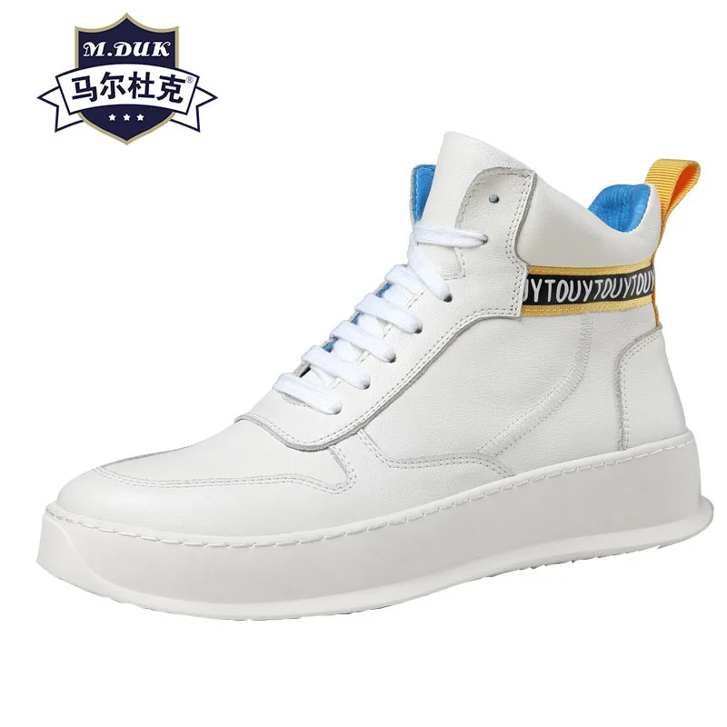 

Autumn winter high top shoes mens Genuine Leather white casual shoes all-match cowhide cashmere Leisure designer high quality