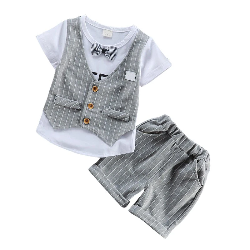 

WEIXINBUY 2Pcs Baby Boys Plaid Short-Sleeved+Pants Sets Suit 2018 Summer Fashion Fake Children Clothing Newborn Baby Clothes