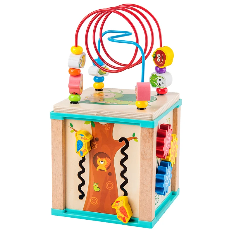 

Multifunction Four Sides Treasure Chest Beaded Box Wooden Montessori Colorful Bead Math Toy Learning Education Toys For Children