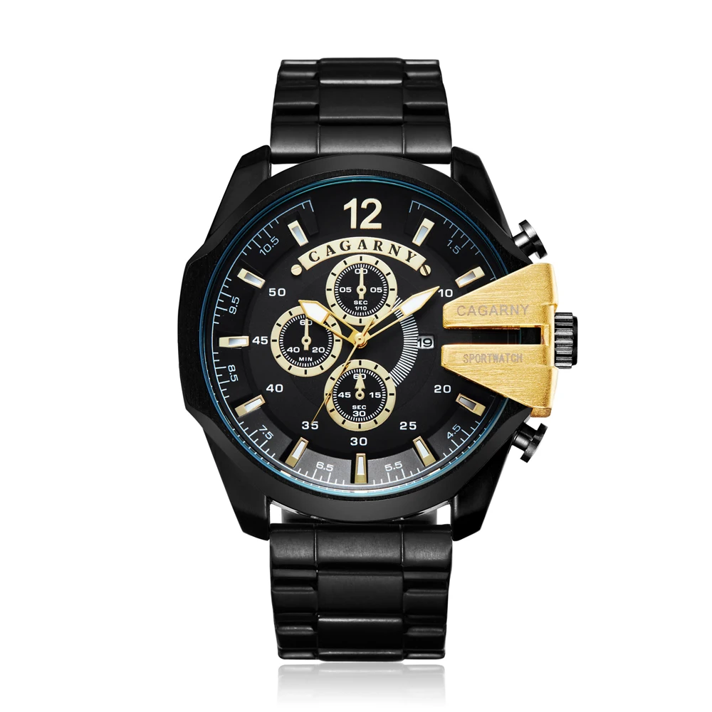 drop shipping luxury brand cagarny mens watches dz style military quartz watch for men cool big case black stainless steel and gold case  (3)
