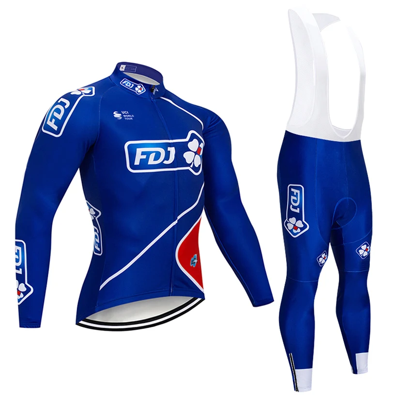 

Winter 2018 Blue FDJ CYCLING JACKET 9D gel pad bike Pants ropa ciclismo men Thermal fleece Bicycling Maillot Culotte clothing