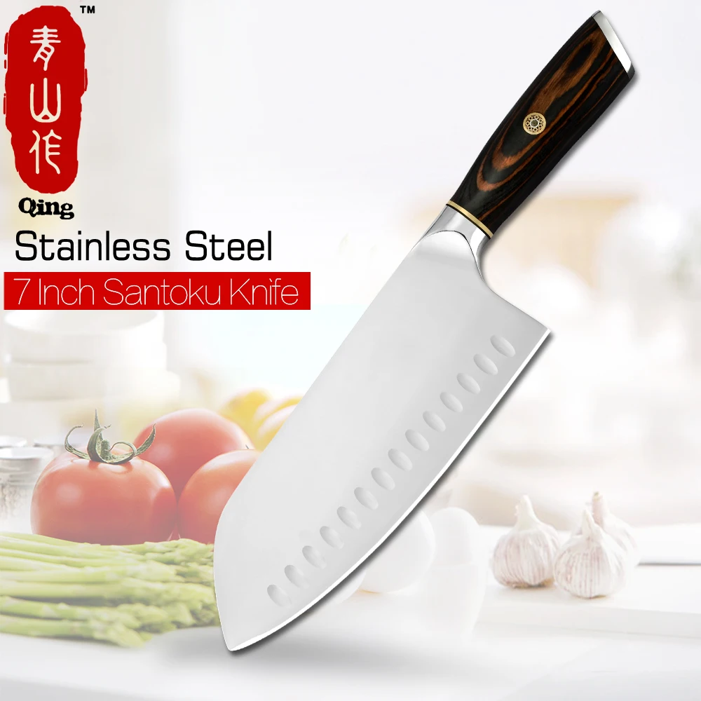 Нож Santoku из нержавеющей стали Цин 7,5 дюймов 5Cr15 стальной кухонный нож прочный двойной использовать для измельчения и резки кухонного инструмента