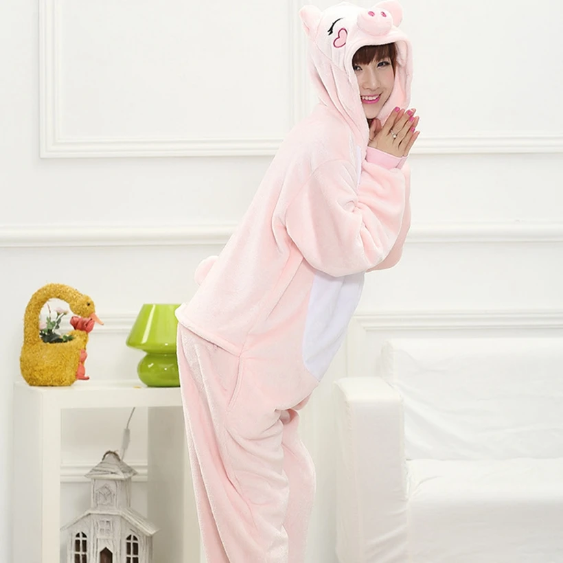 Adult Pink Pig Kigurumi Onesie Women Animal Costume Fancy Soft Anime Cosplay Onepiece Winter Jumpsuit