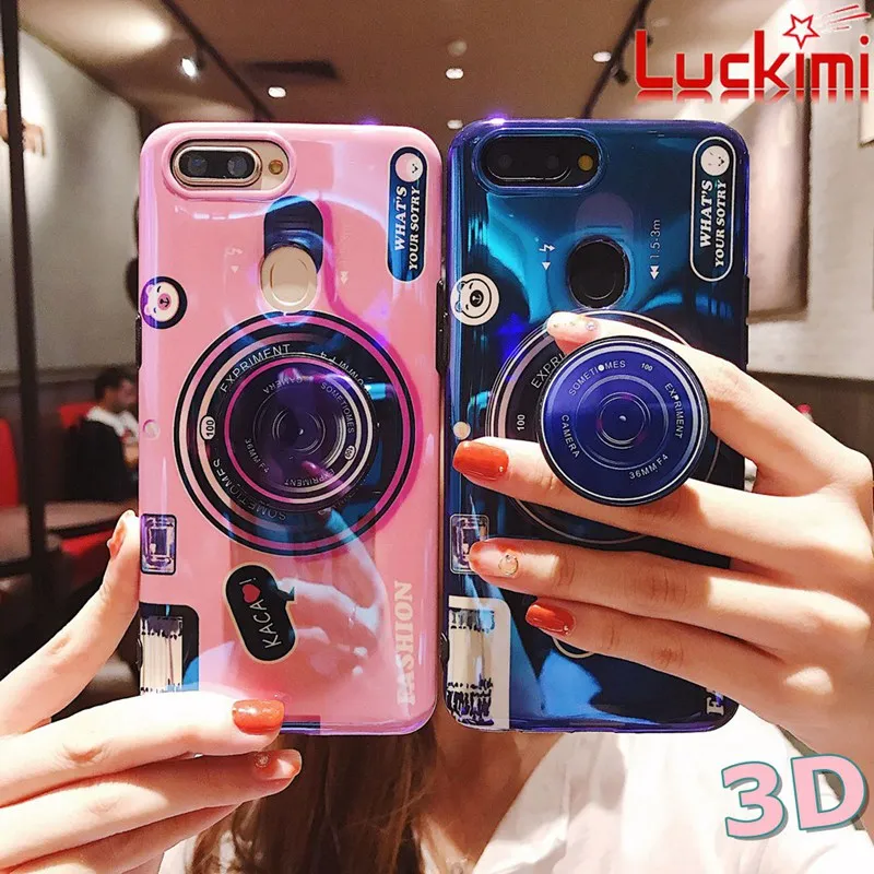 

For Oneplus 5 5T 6 6T 7 7pro Blue ray 3D Camera Phone Silicone Soft Case+Stand