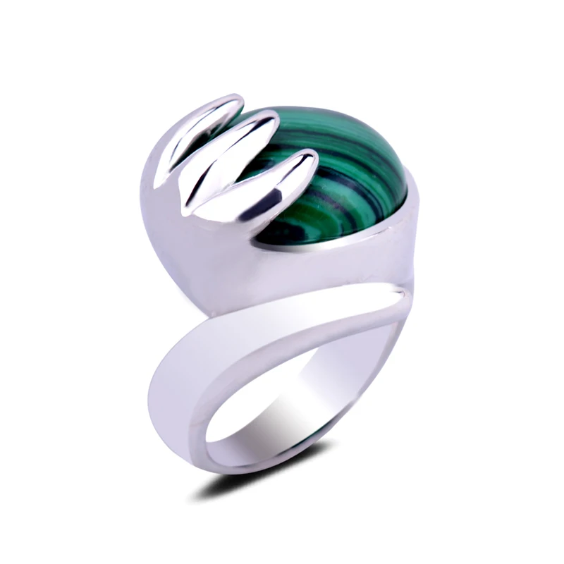 Natural Malachite Stone Setting Buddha Hand Claw Bless Gemstone Silver Ring 7/8/9 Size Crystal Finger Ring for Women Men Jewelry Natural Malachite Stone Setting Buddha Hand Claw Bless Gemstone Silver Ring 7/8/9 Size Crystal Finger Ring for Women Men Jewelry