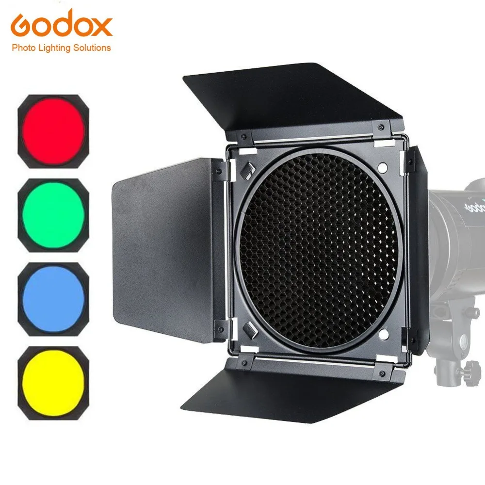 Godox BD 04 дверь сарая + сотовая сетка 4 цвета фильтр красный/синий/зеленый/желтый для