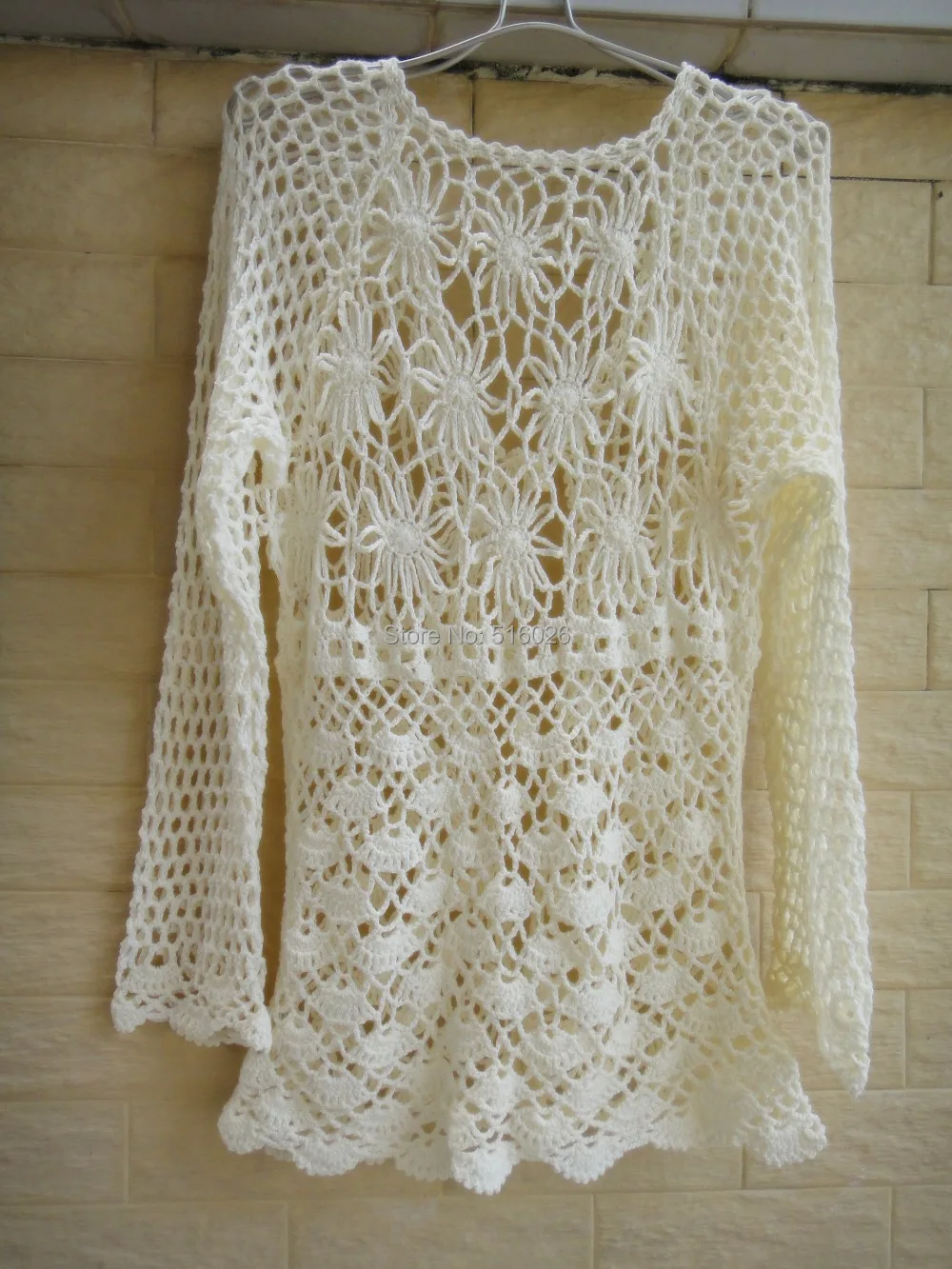Ivory Women Open Cardigan Sweater Handmade Crochet Blouse Top Long Sleeve,in Blouses \u0026 Shirts from Women\u0027s Clothing \u0026 Accessories on Aliexpress.com
