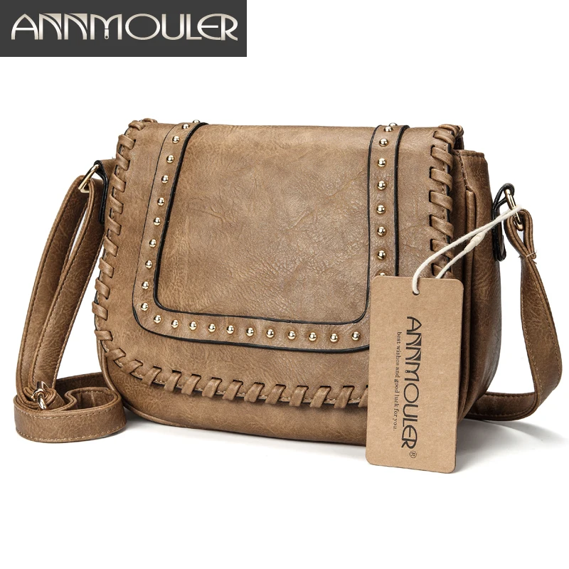 Annmouler أزياء المرأة الكتف حقيبة بو الجلود crossbody حقيبة بلون التجارية الكاكي محفظة صغيرة رسول حقيبة للسيدات